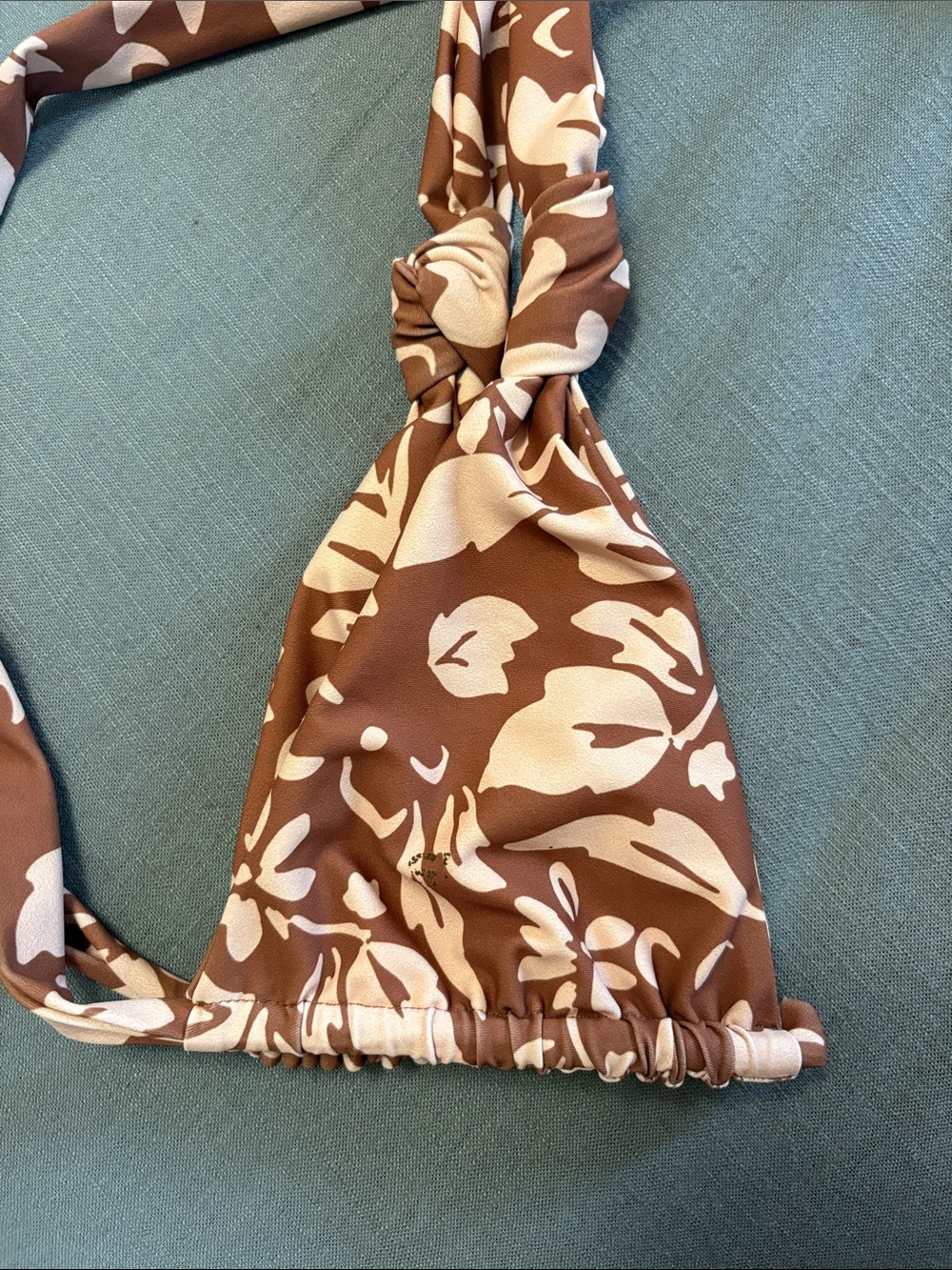 Skatie Brown and Cream Floral Triangle Bikini Top - Picture 2 of 5